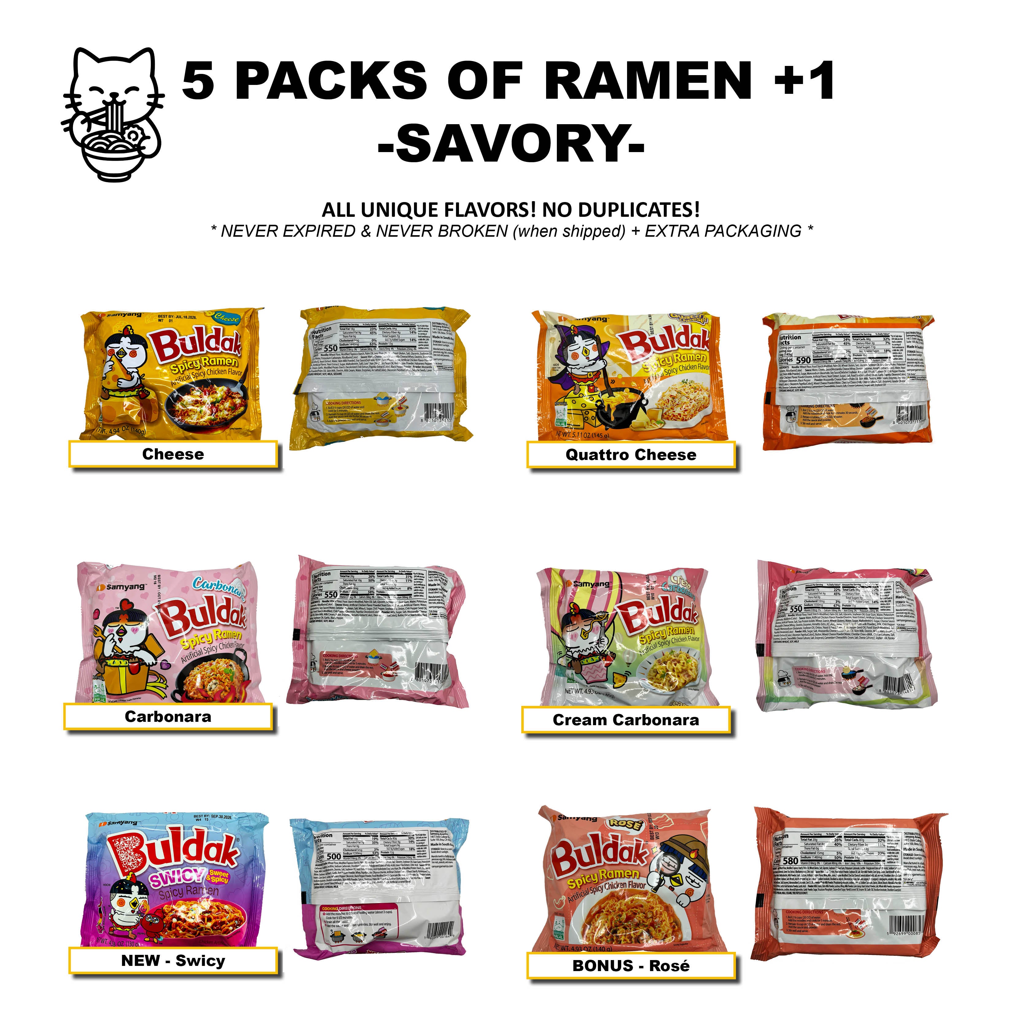 5 Buldak SAVORY Variety Bundle + Bonus Savory Flavor!
