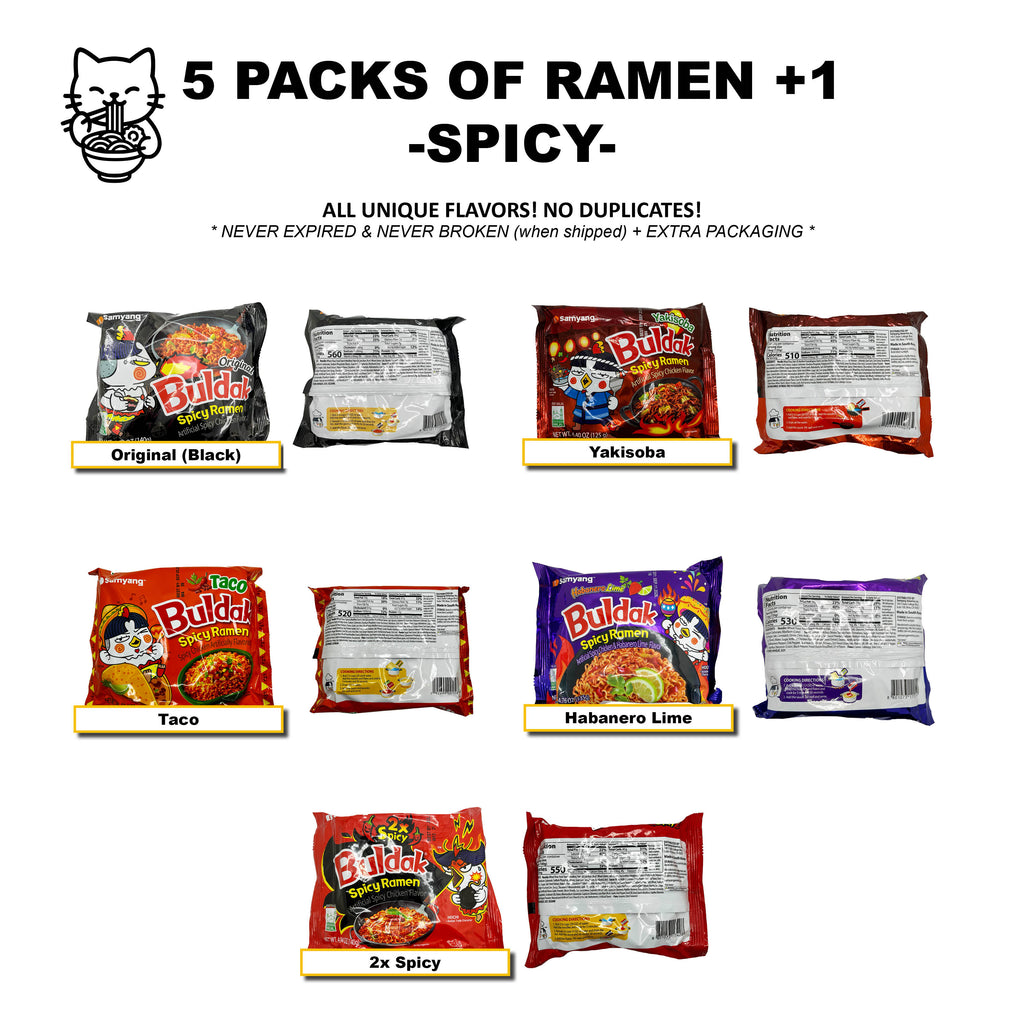 5 Buldak SPICY Variety Bundle + Bonus ANY Flavor!