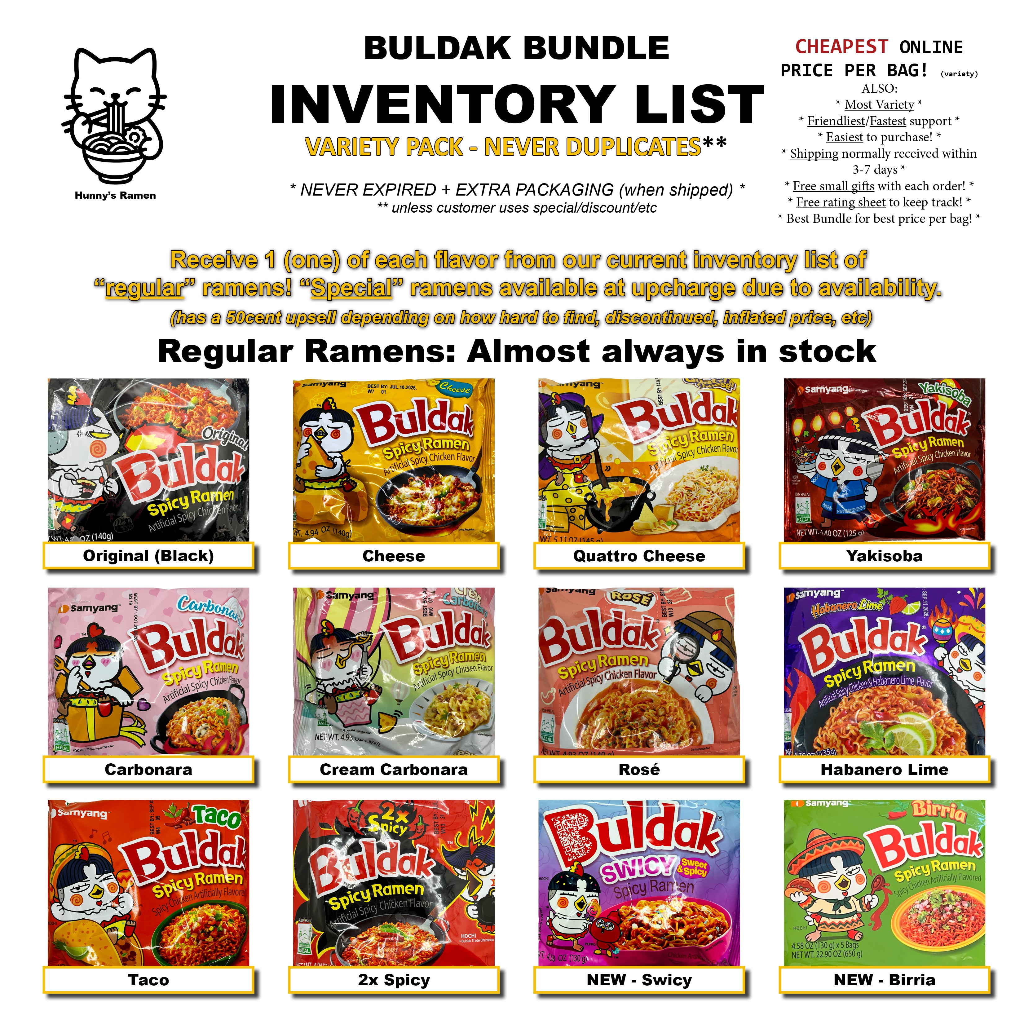 12 Flavor Buldak Variety Bundle! NO DUPLICATES!