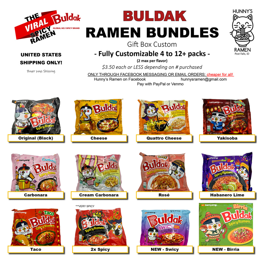 CUSTOM Buldak packs, 4 pack minimum, 2 flavor max, rares included!